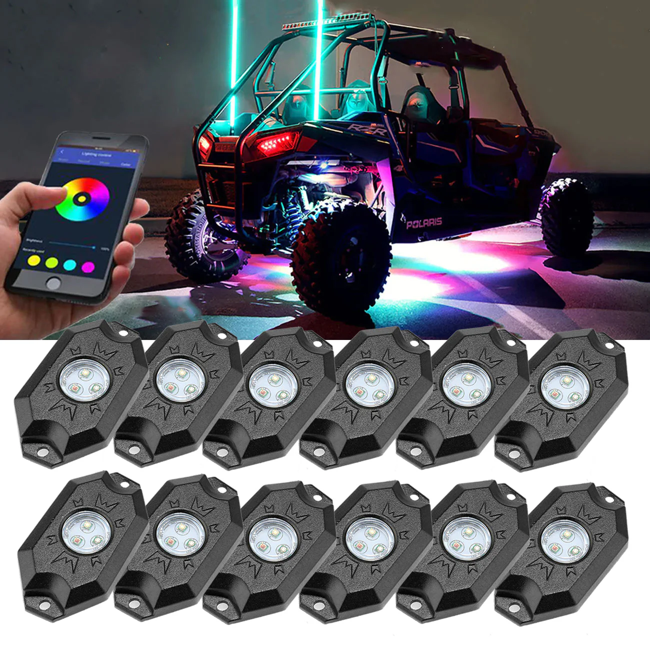 RGB LED Rock Light Set with Bluetooth Controller - Image 19