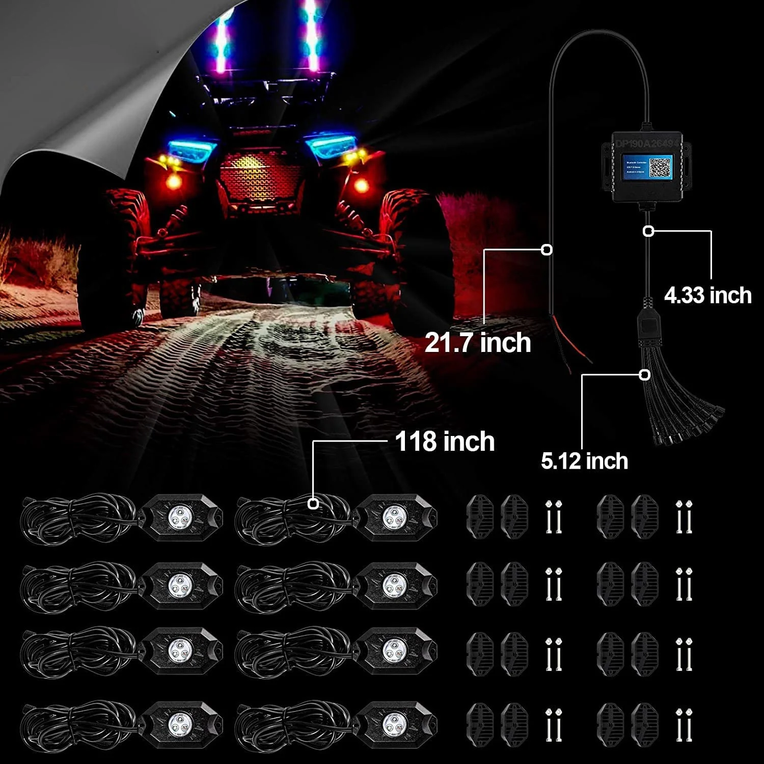 RGB LED Rock Light Set with Bluetooth Controller - Image 6