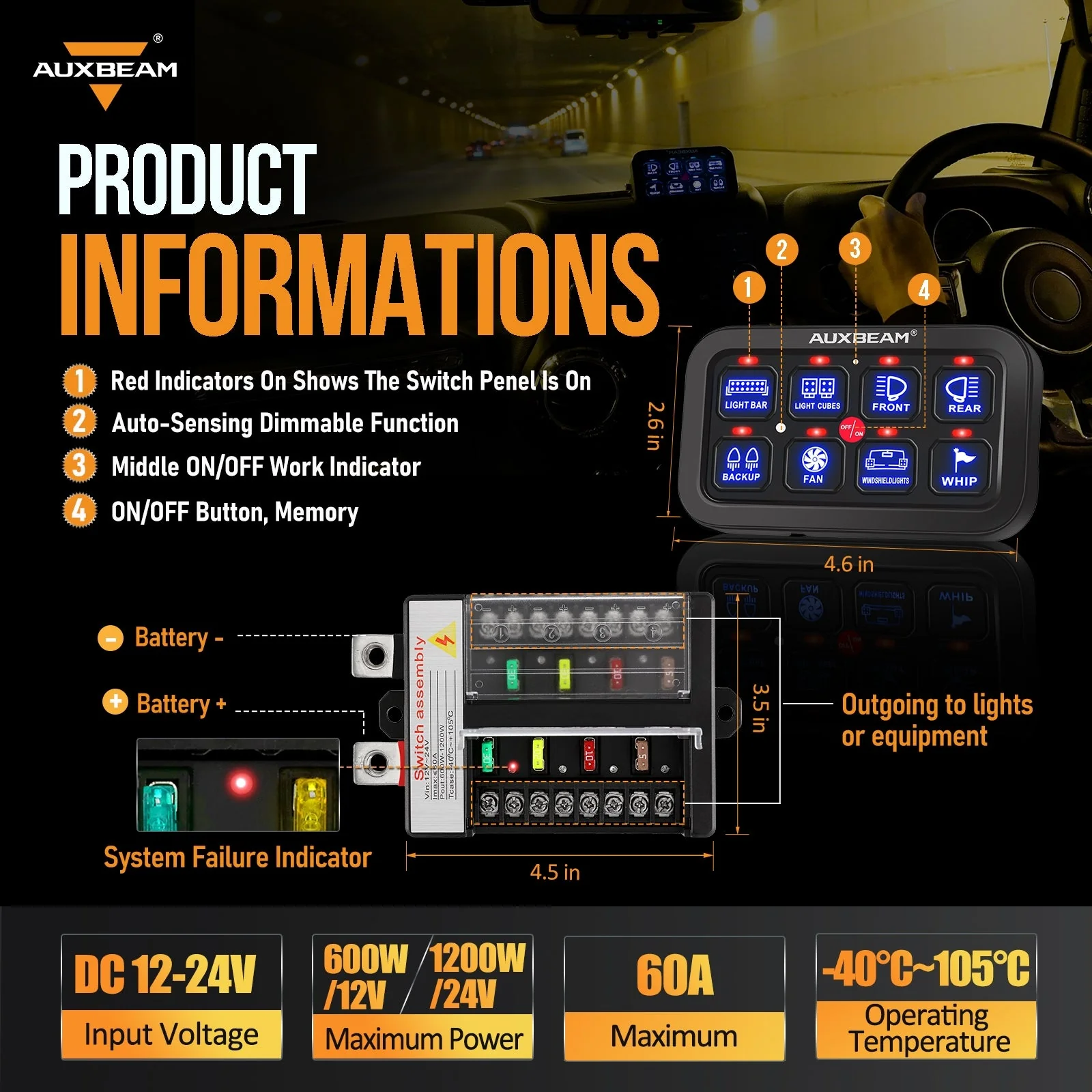 Single Series 6/8 Gang LED Switch Panel,Off Road Light Controller - Image 10