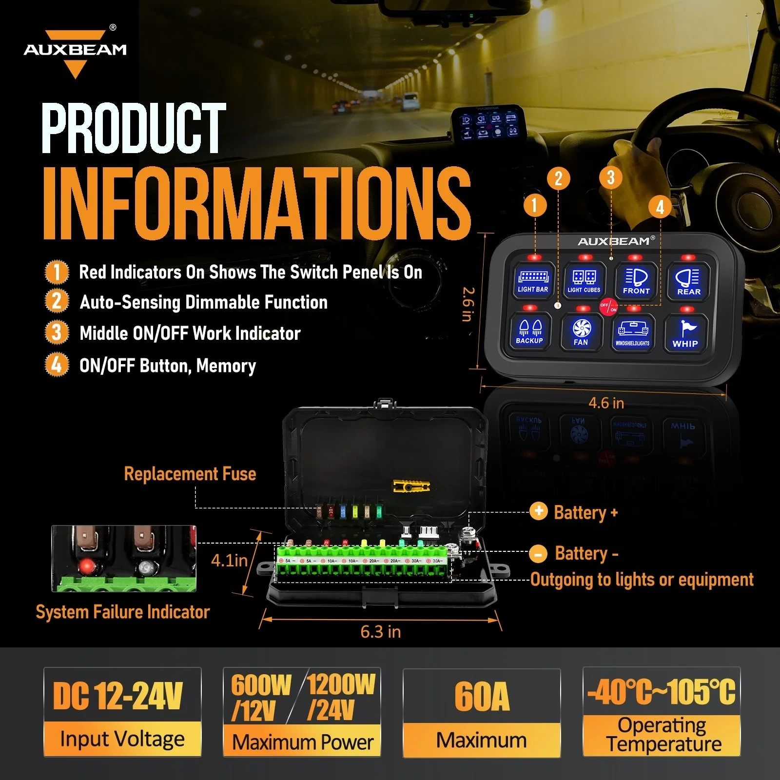 Single Series 6/8 Gang LED Switch Panel,Off Road Light Controller - Image 4