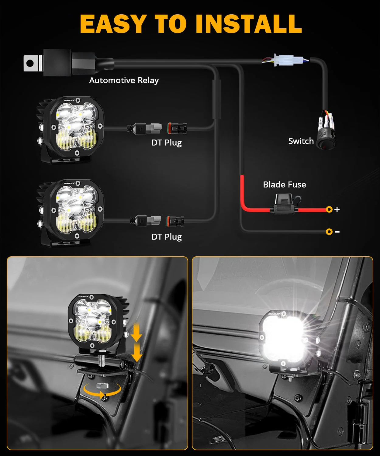 X-PRO Series | 3 Inch 80W Combo Beam LED Pods Amber&White Offroad Lights - Image 4