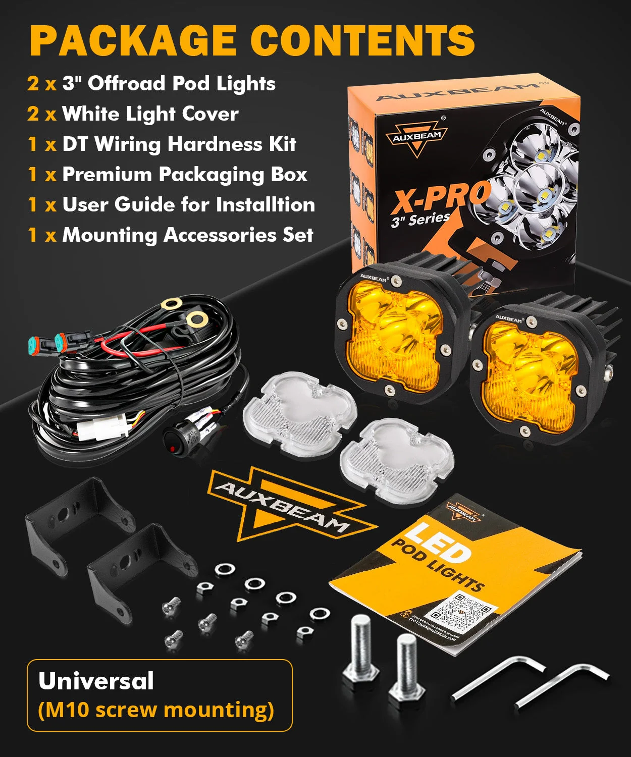 X-PRO Series | 3 Inch 80W Combo Beam LED Pods Amber&White Offroad Lights - Image 6